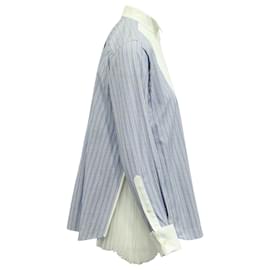 Sacai-Sacai Striped Shirt in Blue and White Cotton -Blue