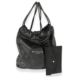 Saint Laurent Schwarzer Lammfell-Teddy-Rucksack mit Kordelzug Schwarz