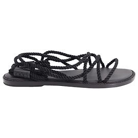 Ann Demeulemeester Flat Rope Sandals in Black Leather Black