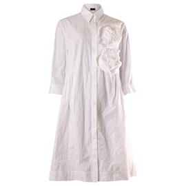 Simone Rocha-Simone Rocha Rose-Appliqué Shirt Dress in White Cotton Poplin-White