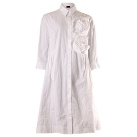 Simone Rocha Vestido Camisa com Aplicação de Rosas em Popeline de Algodão Branco Branco