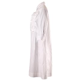 Simone Rocha-Simone Rocha Vestido Camisa com Aplicação de Rosas em Popeline de Algodão Branco-Branco