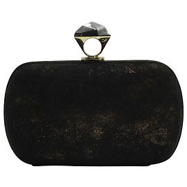 Diane Von Furstenberg Powerstone Minaudiere Clutch Bag in Black Suede Black