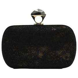 Diane Von Furstenberg-Diane Von Furstenberg Powerstone Minaudiere Clutch Bag in Black Suede-Black