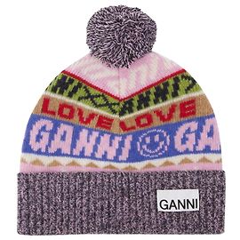 Ganni Graphic Beanie in Multicolor Recyled Wool/Poly Multiple colors
