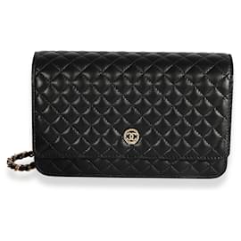 Chanel-Chanel Black Quilted Lambskin  Crest Wallet On Chain-Black