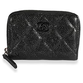 Chanel-Chanel So Black Quilted Caviar Zip-around Coin Purse Wallet-Black