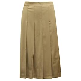 Theory-Theory Panel Pleated Midi Skirt in Brown Virgin Wool-Brown