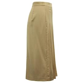 Theory-Theory Panel Pleated Midi Skirt in Brown Virgin Wool-Brown
