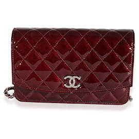 Chanel-Chanel Burgundy Quilted Patent Leather Brilliant Wallet On Chain-Red