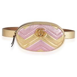 Gucci Metallic Gold & Pink Matelasse Marmont Belt Bag  Golden