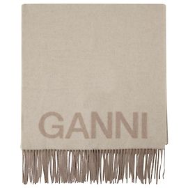 Ganni Sciarpa Frange in Lana Riciclata Beige Beige