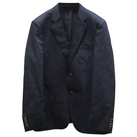 Gucci Single Breasted Blazer with Crest in Navy Blue Wool Navy blue
