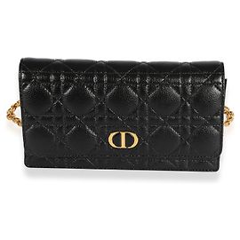 Bolsa de couro Cannage acolchoada preta Dior com cinto Caro Preto