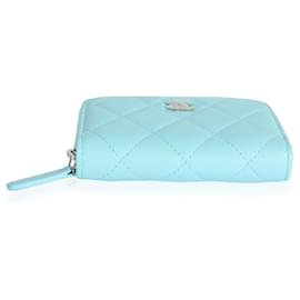 Chanel-Chanel Light Blue Quilted Lambskin Zippy Card Holder Wallet-Blue