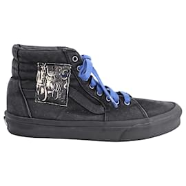 Vans-Enfants Riches Deprimes + Vans Sk8-Hi Embellished Leather-Trimmed Distressed High-Top Sneakers in Black Cotton Canvas-Black