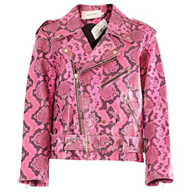 Marques Almeida Python Effect Biker Jacket in Pink Leather Pink