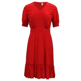 Iris & Ink-Iris & Ink V-neck Midi Dress in Red Polyester-Red