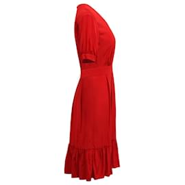 Iris & Ink-Iris & Ink V-neck Midi Dress in Red Polyester-Red