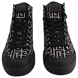 Balmain-Balmain B-Court Monogram High-Top Sneakers in Black Cotton-Black