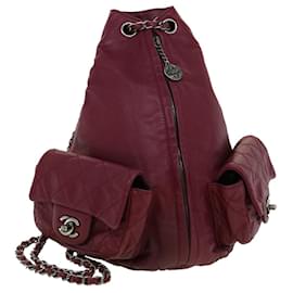 Chanel-CHANEL Matelasse Chain Backpack Lamb Skin Bordeaux CC Auth 30736a-Other