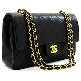 Chanel-Solapa forrada Chanel Classic 10Bolso de hombro con cadena de piel de cordero negro-Negro