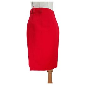 Falda Carolina Herrera Roja de Lino y Algodón S Roja