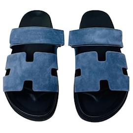 Hermès-SANDALS CHYPRE HERMES SUEDE SIZE 42,5-Black,Blue