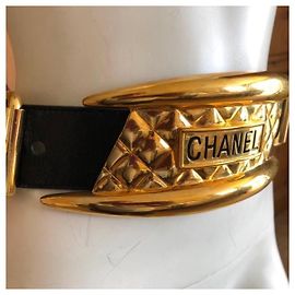 Chanel Champion Gold Vintage Belt Black Golden
