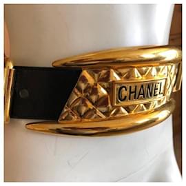 Chanel-Cinturón Chanel Champion Gold Vintage-Negro,Dorado