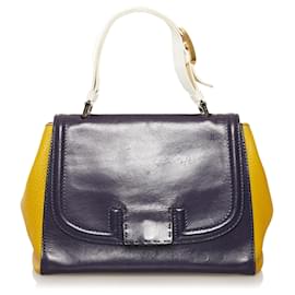 Fendi-Fendi Blue Silvana Leather Satchel-Blue,Yellow,Dark blue