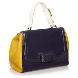 Fendi-Fendi Blue Silvana Leather Satchel-Blue,Yellow,Dark blue