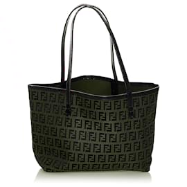 Fendi-Fendi Red Zucchino Canvas Tote Bag-Black,Red