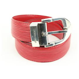 Louis Vuitton-85/34 Red Epi Leather Ceinture Belt Silver Buckle-Other