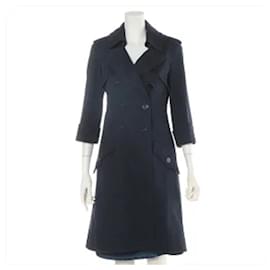 Chanel-Chanel star CC here mark button 13P three-quarter sleeve trench coat cotton ladies black [used]-Black