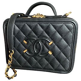 Chanel Filigree Vanity Case en cuir caviar noir Noir