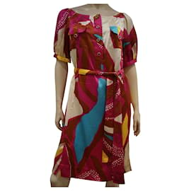 Diane Von Furstenberg-DvF Margot vestido vintage de seda con cinturón-Multicolor