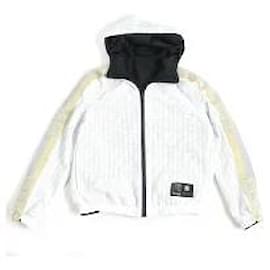 Fendi-fendi sideline logo mesh reversible hooded blouson jacket-Black,White
