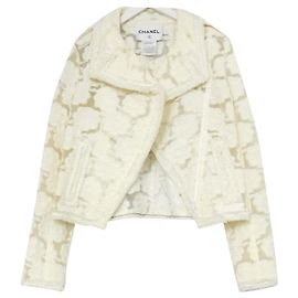 Chanel Kreuzfahrt 2009 Bikerjacke mit beflocktem Blumenmuster Roh