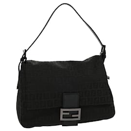 Fendi-FENDI Zucchino Canvas Mamma Baguette Shoulder Bag Black Auth rd2703-Black