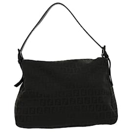 Fendi-FENDI Zucchino Canvas Mamma Baguette Shoulder Bag Black Auth rd2703-Black