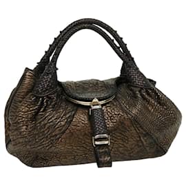 Fendi-FENDI Spy Bag Hand Bag Leather Bronze Auth ac901-Bronze