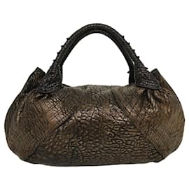 Fendi-FENDI Spy Bag Hand Bag Leather Bronze Auth ac901-Bronze