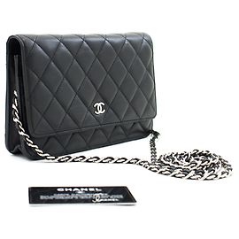 CHANEL Black Classic Wallet On Chain WOC Shoulder Bag Lambskin Black