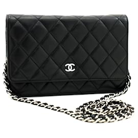 Chanel-CHANEL Black Classic Wallet On Chain WOC Shoulder Bag Lambskin-Black