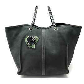 CHANEL GROSSE EINKAUFSTASCHE FLOWER CAMELIA SCHWARZE LEDERTASCHE Schwarz