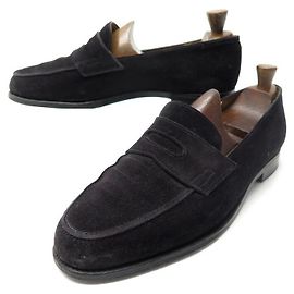 MOCASSINI JOHN LOBB LOPEZ 8E 42 SCARPE IN PELLE NERA + ACCIAIO INOX Nero