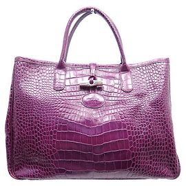 LONGCHAMP ROSEAU MEDIUM HANDBAG PURPLE CROCO LEATHER CABAS HAND BAG Purple