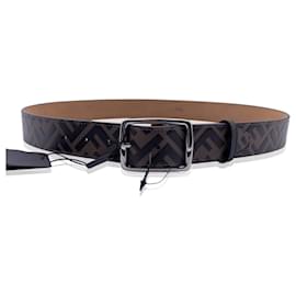 Fendi-Brown Black Canvas and Leather FF 1974 Zucca Belt Size 95/38-Brown