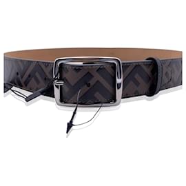 Fendi-Brown Black Canvas and Leather FF 1974 Zucca Belt Size 95/38-Brown